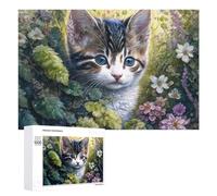 Puzzle 1000 PCS pour Adolescentes Whiskered Whiskers Cute Kitten in Flowers Puzzles pour Adolescentes Jeux Amusants Assemblage De Motifs Aide À Exercer Le Cerveau 1000 PCS