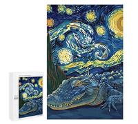 Puzzle 1000 PCS pour Adolescents Alligator in Starry Night Style Puzzle Adulte Jeu Manuel Décoration Intérieure Cadeaux Uniques pour Anniversaire Et Noël 1000 PCS