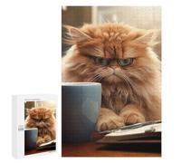 Puzzle 1000 PCS pour Adolescents Angry Cat Drinking Coffee Puzzles pour Adultes Jeux De Détente Décoration Intérieure Cadeaux Uniques pour Anniversaire Et Noël 1000 PCS