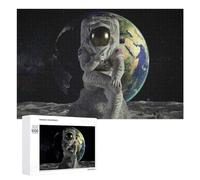 Puzzle 1000 PCS pour Adolescents Astronaut on The Moon with Earth in Background Puzzle pour Adultes Jeu De Réflexion, Analyse Et Logique, Idéal comme Cadeau 1000 PCS