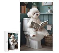Puzzle 1000 PCS pour Adolescents Bichon Frise on The Toilet Puzzles pour Adultes Jeux De Détente Décoration Intérieure Cadeaux Uniques pour Anniversaire Et Noël 1000 PCS