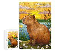 Puzzle 1000 PCS pour Adolescents Capybara by The Lake at Sunset Puzzle Jeux De Famille Assemblage De Motifs Cadeaux Uniques pour Anniversaire Et Noël 1000 PCS