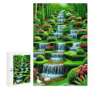 Puzzle 1000 PCS pour Adolescents Cascading Waterfall Garden with Swans Jeux De Puzzle Relaxants, Défi Difficile, Cadeaux Uniques pour Anniversaire Et Noël 1000 PCS