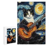 Puzzle 1000 PCS pour Adolescents Cat Playing Guitar in Starry Night Jeux De Puzzle Relaxants, Défi Difficile, Cadeaux Uniques pour Anniversaire Et Noël 1000 PCS