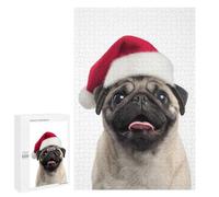 Puzzle 1000 PCS pour Adolescents Christmas Pug with Santa Hat Puzzle Jeux De Famille Assemblage De Motifs Cadeaux Uniques pour Anniversaire Et Noël 1000 PCS
