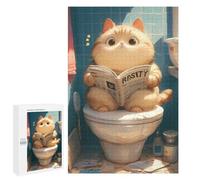 Puzzle 1000 PCS pour Adolescents Chubby Cat Toilet Reading Puzzles pour Adultes Jeu Familial Décoration Intérieure pour Anniversaire, Noël 1000 PCS