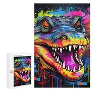 Puzzle 1000 PCS pour Adolescents Colorful Crocodile Artwork Puzzles pour Adultes Jeu Familial Course De Vitesse Manuelle Cadeaux Anti-Stress 1000 PCS