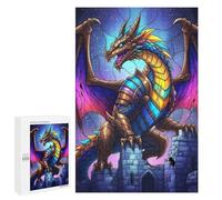 Puzzle 1000 PCS pour Adolescents Colorful Dragon on Castle Ruins Jeux De Puzzle Relaxants, Défi Difficile, Cadeaux Uniques pour Anniversaire Et Noël 1000 PCS