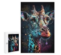 Puzzle 1000 PCS pour Adolescents Colorful Giraffe with Glasses Art Print-1 Puzzle pour Adolescents Améliore La Mémoire Défi À Compléter Amusant en Famille Et Soirée Jeux 1000 PCS
