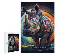 Puzzle 1000 PCS pour Adolescents Colorful Rhino Illustration Puzzles pour Adultes Jeu Familial Course De Vitesse Manuelle Cadeaux Anti-Stress 1000 PCS