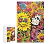 Puzzle 1000 PCS pour Adolescents Colorful Skulls and Sunflowers Puzzle pour Adultes, Jouet, Décoration Murale, Améliore La Mémoire, Aide À Exercer Le Cerveau 1000 PCS