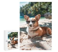 Puzzle 1000 PCS pour Adolescents Corgi Tropical Beach Chill Puzzle Jeux De Famille Assemblage De Motifs Cadeaux Uniques pour Anniversaire Et Noël 1000 PCS