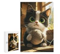 Puzzle 1000 PCS pour Adolescents Cute Kitten with Yarn Puzzles pour Adultes Jeu Familial Décoration Intérieure pour Anniversaire, Noël 1000 PCS