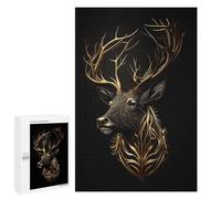 Puzzle 1000 PCS pour Adolescents Deer Black Gold Puzzles pour Adultes Jeu Familial Décoration Intérieure pour Anniversaire, Noël 1000 PCS
