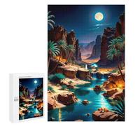Puzzle 1000 PCS pour Adolescents Desert Oasis Under The Moonlight Puzzles pour Adultes Jeux De Détente Décoration Parfaite Interaction Parent-Enfant 1000 PCS