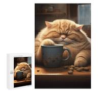 Puzzle 1000 PCS pour Adolescents Fat Coffee Cat Animal Puzzle pour Adultes Jouets Anti-Stress Difficile Idéal comme Cadeau 1000 PCS