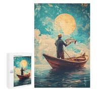 Puzzle 1000 PCS pour Adolescents Fisherman Under Giant Moon Puzzles pour Adultes Jeu Familial Décoration Intérieure pour Anniversaire, Noël 1000 PCS