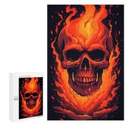 Puzzle 1000 PCS pour Adolescents Flaming Skull Artwork -3 Puzzle pour Adolescents Améliore La Mémoire Défi À Compléter Amusant en Famille Et Soirée Jeux 1000 PCS