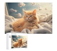 Puzzle 1000 PCS pour Adolescents Fluffy Orange Kitten on Soft Blanket Puzzle pour Adultes, Jouet, Décoration Murale, Améliore La Mémoire, Aide À Exercer Le Cerveau 1000 PCS
