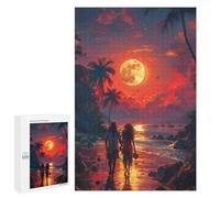 Puzzle 1000 PCS pour Adolescents Full Moon Beach Walk Puzzles pour Adultes : Améliorent La Mémoire, Difficiles Et Stimulants, Cadeaux De Noël Et d'anniversaire 1000 PCS