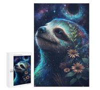 Puzzle 1000 PCS pour Adolescents Galactic Sloth with Flowers-9 Casse-têtes pour Adolescents Analyse Et Logique Interaction Parent-Enfant Jeux Stimulants Jouets 1000 PCS