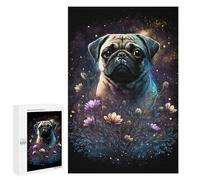 Puzzle 1000 PCS pour Adolescents Glowing Pug with Flowers Casse-têtes pour Adolescents Analyse Et Logique Interaction Parent-Enfant Jeux Stimulants Jouets 1000 PCS