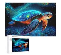Puzzle 1000 PCS pour Adolescents Glowing Sea Turtle Artwork Puzzles pour Adultes Jeux De Détente Décoration Parfaite Interaction Parent-Enfant 1000 PCS