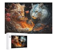 Puzzle 1000 PCS pour Adolescents Golden and Silver Tigers A Digital Artwork Puzzles pour Adultes Jeux De Détente Décoration Parfaite Interaction Parent-Enfant 1000 PCS