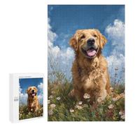 Puzzle 1000 PCS pour Adolescents Golden Retriever in Flowers-2 Puzzle pour Adolescents Améliore La Mémoire Défi À Compléter Amusant en Famille Et Soirée Jeux 1000 PCS