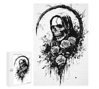 Puzzle 1000 PCS pour Adolescents Grim Reaper with Roses Black and White Casse-têtes pour Adultes Jeux Relaxants Analyse Et Logique Interaction Parent-Enfant 1000 PCS