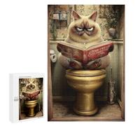 Puzzle 1000 PCS pour Adolescents Grumpy Cat Reading Book on Toilet Puzzles pour Adultes : Améliorent La Mémoire, Difficiles Et Stimulants, Cadeaux De Noël Et d'anniversaire 1000 PCS