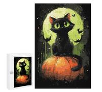Puzzle 1000 PCS pour Adolescents Halloween Black Cat Pumpkin Art Print-2 Puzzle pour Adolescents Améliore La Mémoire Défi À Compléter Amusant en Famille Et Soirée Jeux 1000 PCS