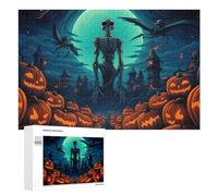Puzzle 1000 PCS pour Adolescents Halloween Night with Skeleton and Pumpkins Puzzles pour Adultes Jeu Familial Course De Vitesse Manuelle Cadeaux Anti-Stress 1000 PCS