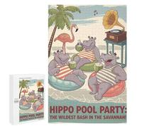 Puzzle 1000 PCS pour Adolescents Hippo Pool Party in The Savannah Jeux De Puzzle Relaxants, Défi Difficile, Cadeaux Uniques pour Anniversaire Et Noël 1000 PCS