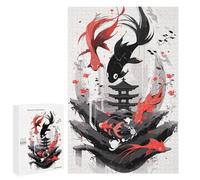 Puzzle 1000 PCS pour Adolescents Japanese Red Black Koi Puzzle Adulte Jeu Manuel Décoration Intérieure Cadeaux Uniques pour Anniversaire Et Noël 1000 PCS
