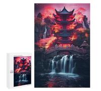 Puzzle 1000 PCS pour Adolescents Japanese Temple Waterfall Puzzle Adulte Jeu Manuel Décoration Intérieure Cadeaux Uniques pour Anniversaire Et Noël 1000 PCS