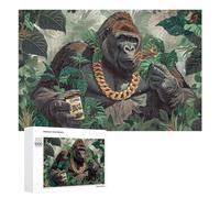 Puzzle 1000 PCS pour Adolescents Jungle King Gorilla with Gold Chain Puzzles pour Adultes Jeux De Détente Décoration Parfaite Interaction Parent-Enfant 1000 PCS