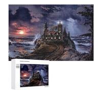 Puzzle 1000 PCS pour Adolescents Lighthouse by The Stormy Sea Puzzle pour Adultes Jeu De Réflexion, Analyse Et Logique, Idéal comme Cadeau 1000 PCS