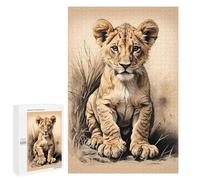 Puzzle 1000 PCS pour Adolescents Lion Cub in The Savannah Puzzle Adulte Jeu Manuel Décoration Intérieure Cadeaux Uniques pour Anniversaire Et Noël 1000 PCS