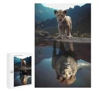 Puzzle 1000 PCS pour Adolescents Lion Cub Reflection in Water Puzzles pour Adultes Jeux De Détente Décoration Intérieure Cadeaux Uniques pour Anniversaire Et Noël 1000 PCS