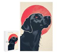 Puzzle 1000 PCS pour Adolescents Loyal Black Dog Vector Portrait with Bold Red Sun Backdrop Casse-têtes pour Adultes Jeux Relaxants Analyse Et Logique Interaction Parent-Enfant 1000 PCS