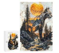 Puzzle 1000 PCS pour Adolescents Lynx Mountain Sunset Puzzle Adulte Jeu Manuel Décoration Intérieure Cadeaux Uniques pour Anniversaire Et Noël 1000 PCS