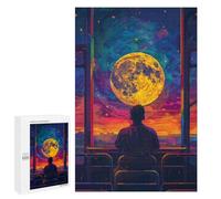 Puzzle 1000 PCS pour Adolescents Man Watching Moon from Train Window Puzzles pour Adultes : Améliorent La Mémoire, Difficiles Et Stimulants, Cadeaux De Noël Et d'anniversaire 1000 PCS