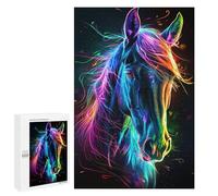 Puzzle 1000 PCS pour Adolescents Neon Horse Art Print Puzzle pour Adolescents Améliore La Mémoire Défi À Compléter Amusant en Famille Et Soirée Jeux 1000 PCS