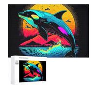 Puzzle 1000 PCS pour Adolescents Neon Orca Sunset Wave Art Print Puzzles pour Adultes Jeu Familial Course De Vitesse Manuelle Cadeaux Anti-Stress 1000 PCS