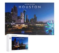 Puzzle 1000 PCS pour Adolescents Nighttime Houston Skyline with Ferris Wheel Puzzles pour Adultes Jeu Familial Course De Vitesse Manuelle Cadeaux Anti-Stress 1000 PCS