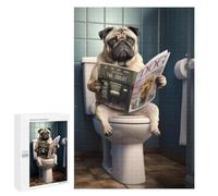 Puzzle 1000 PCS pour Adolescents Pug Dog on The Toilet Puzzle Adulte Jeu Manuel Décoration Intérieure Cadeaux Uniques pour Anniversaire Et Noël 1000 PCS