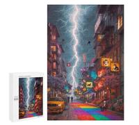 Puzzle 1000 PCS pour Adolescents Rainbow Cityscape with Lightning Strike Puzzles pour Adultes Jeu Familial Course De Vitesse Manuelle Cadeaux Anti-Stress 1000 PCS