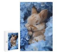 Puzzle 1000 PCS pour Adolescents Sleeping Bunny in Blue Flowers Jeux De Puzzle Relaxants, Défi Difficile, Cadeaux Uniques pour Anniversaire Et Noël 1000 PCS