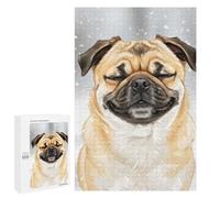 Puzzle 1000 PCS pour Adolescents Smiling Pug in Winter Snowfall Puzzle Adulte Jeu Manuel Décoration Intérieure Cadeaux Uniques pour Anniversaire Et Noël 1000 PCS